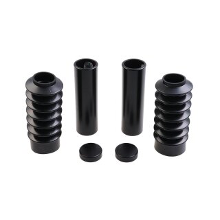 6-Piece Fork Covers with lower Fork Rubbers Long Version, without Cult-Werk Logo, relocated OEM Front Turn Signal Position Gloss Black Powder Coated