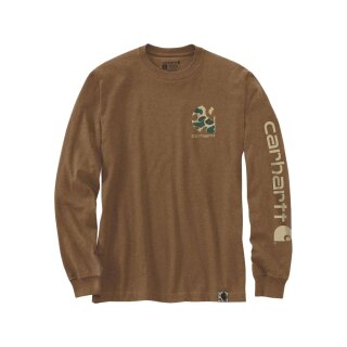 Relaxed Fit Heavyweight Long Sleeve Camo Logo Graphic Shirt L Oiled Walnut Heather