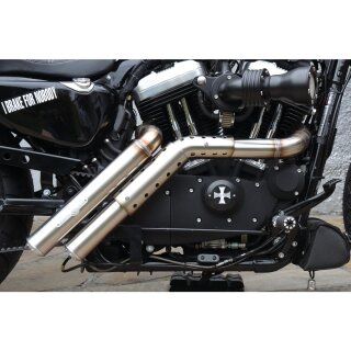 Firestarter Midcontrol Exhaust System , Raw Hole Heat Shield, Polished Smooth End Cap, 2,5" Outline