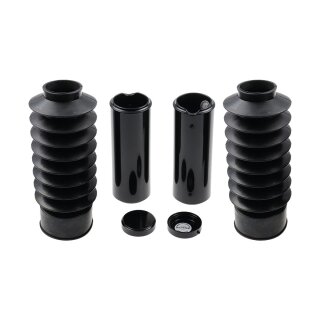 6-Piece Fork Covers with lower Fork Rubbers Long Version, without Cult-Werk Logo, relocated OEM Headlamp Mask and Front Turn Signal Position Black Gloss Powder Coated