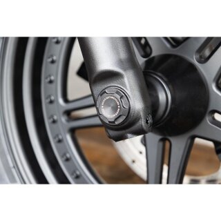 Sportster S and Nightster Front Axle Cover Premium, with Ricks Logo Black Satin
