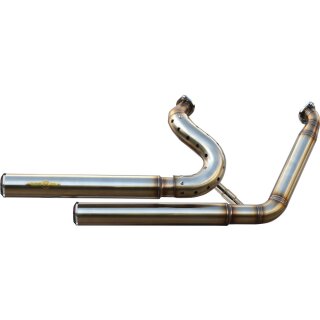 Top Chopp Staggered Forward Control Exhaust System , Raw Hole Heat Shield, Polished Smooth End Cap, 2,5" Outline
