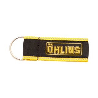 Ã–hlins, key ring. Black with yellow Ã–hlins logo