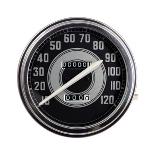 FL speedometer, 41-45 face, silver/black. 2:1 MPH