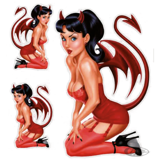 VINTAGE DEVIL PIN UP 6X8IN DECAL