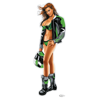 Helmet babe green decal 2.8"x8"
