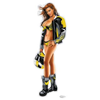 Helmet babe yellow decal 2.8"x8"