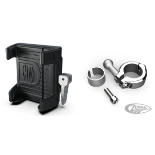 Phone Holder w/Charger 7/8+1" bars Chr