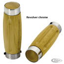 Revolver style wooden grips chrome band