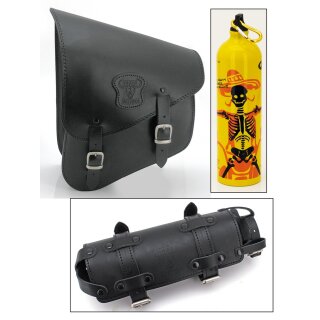 Texas Leather Leder Solo Satteltasche mit Trinkflasche für Harley Softail 84-17