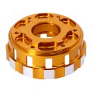 Trask, M8 billet clutch basket. Hard anodized natural