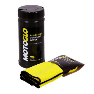MotoGlo Detailing wipes dispenser and microfiber cloth