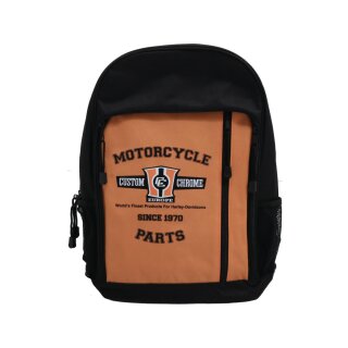 Motorcycle Parts Since 1970 Backpack Black Orange