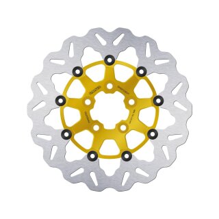 Colored Disc Wave DF FLW Floating Brake Disc Anodized Inner Aluminium Carrier Gold 11,5" Rear