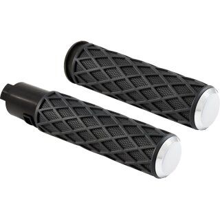 Diamond Grips Black Rubber, Chrome Endcap 1" Throttle By Wire
