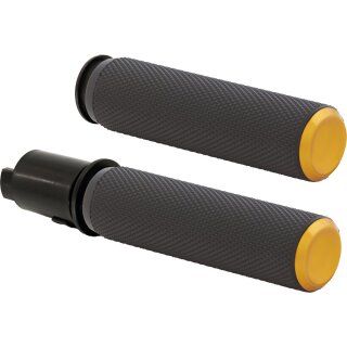 Knurled Fusion Grips Black Rubber, Gold Endcap 1" Throttle By Wire