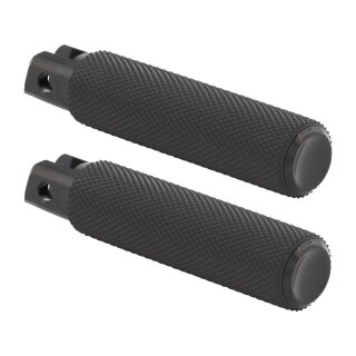 Knurled Rubber Footpegs Black Rubber, Black Endcap
