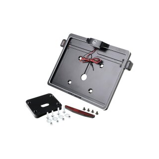 Mid-Mount License Plate Bracket and Base Plate Kit V2, Austria: 210 x 170 mm, with 3-in-1 Turn Signals Black Cut