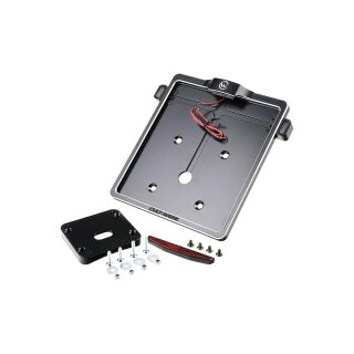 Mid-Mount License Plate Bracket and Base Plate Kit V2, Germany: 180 x 200 mm, with 3-in-1 Turn Signals Black Cut