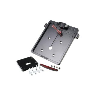 Mid-Mount License Plate Bracket and Base Plate Kit V1, Germany: 180 x 200 mm, with 3-in-1 Turn Signals Black Satin