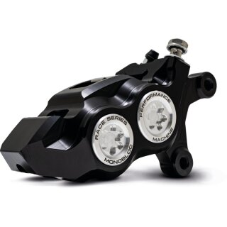 Race Series Monoblock Brake Caliper Clear Anodized Billet Bore Caps Black Anodized Front Right