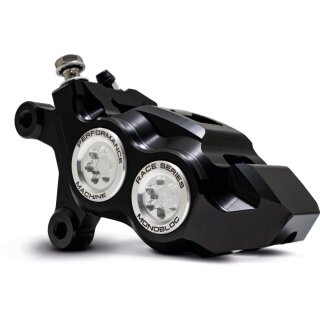 Race Series Monoblock Brake Caliper Clear Anodized Billet Bore Caps Black Anodized Front Left